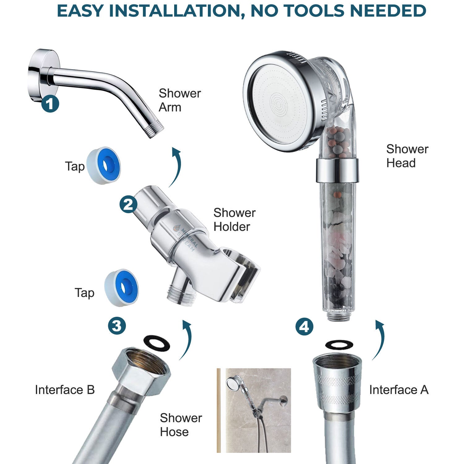 Chakra Showerhead Shower Essentials Kit